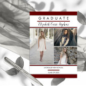 Simple Classy Three Foto Maroon |Weißer Abschluss Magnetkarte