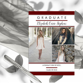 Simple Classy Three Foto Maroon |Weißer Abschluss Magnetkarte