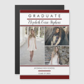 Simple Classy Three Foto Maroon |Weißer Abschluss Magnetkarte (Vorne/Hinten)