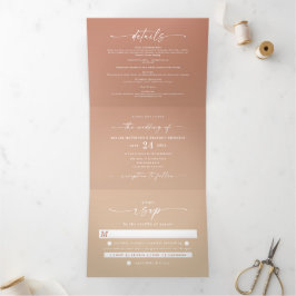 Simple Clay Terra Cotta & Yellow Ombre Wedding Dreifach Gefaltete Einladung