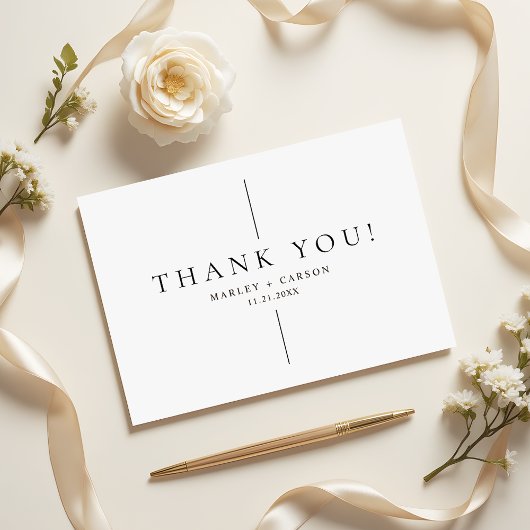 Simple Clean Black Line Modern Wedding Dankeskarte