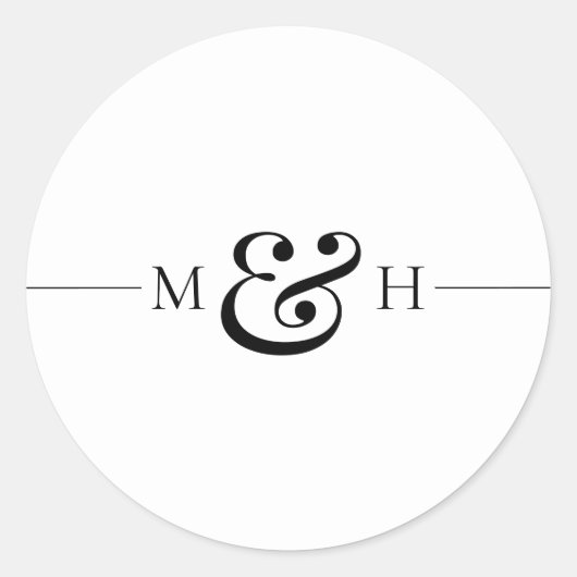 Simple Clean Black Line Monogram Wedding Favor Runder Aufkleber (Vorderseite)