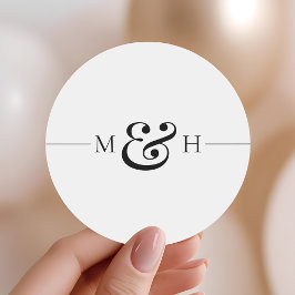 Simple Clean Black Line Monogram Wedding Favor Runder Aufkleber