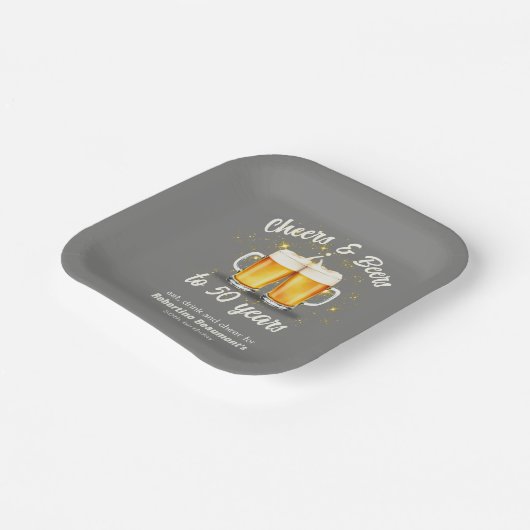 Simple Clinging Glasses Cheers Beers to 50 Years Pappteller (Gewinkelt)