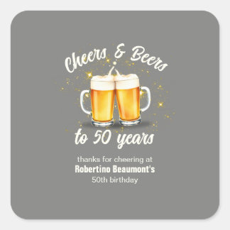 Simple Clinging Glasses Cheers Beers to 50 Years Quadratischer Aufkleber
