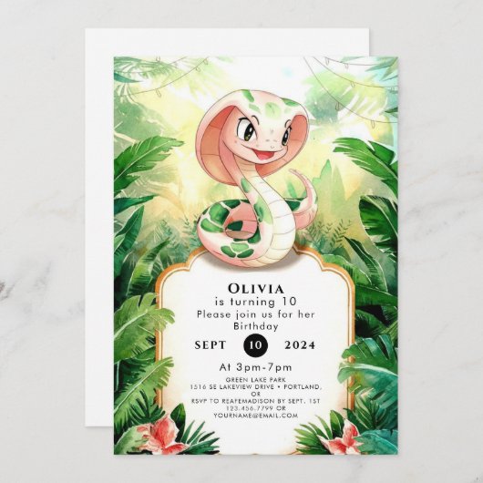 Simple Cobra Snake Birthday Einladung (Vorne/Hinten)