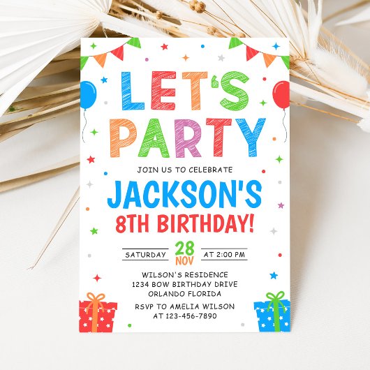 Simple Colorful Birthday Party Invitation Einladung