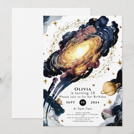 Simple Comet Space Birthday Einladung (Vorne/Hinten)