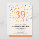 Simple Confetti 39. Geburtstag Einladungen Modern (Vorderseite)