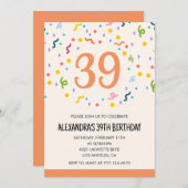 Simple Confetti 39. Geburtstag Einladungen Modern (Vorne/Hinten)