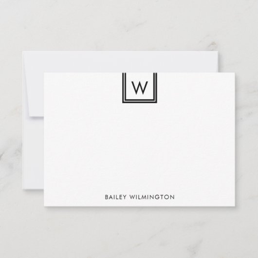 Simple Contemporary Initial in Box Stationery Mitteilungskarte (Vorderseite)