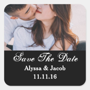 Simple Couples Photo Save the Date Wedding Square Quadratischer Aufkleber