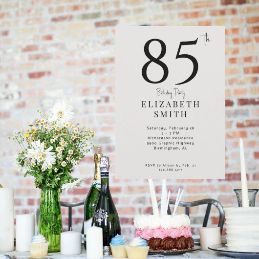 Simple Cream 85. Geburtstagsparty Einladung