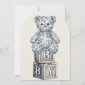 Simple Cream & Blue Teddy Bear Arch Baby Shower Einladung (Rückseite)