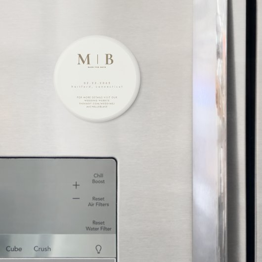 Simple Cream & Gold Monogram Wedding Save the Date Magnet (In Situ (Kühlschrank))