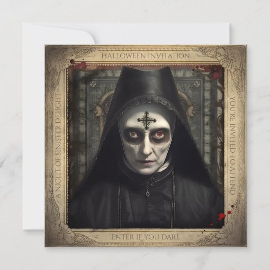 Simple Creepy Nun Lunatic Asylum Halloween Einladung (Vorderseite)