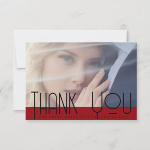 Simple Crimson Red Black Typografy Foto Wedding Dankeskarte