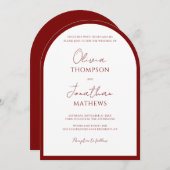 Simple Crimson Red Border Script Wedding Arch Einladung (Vorne/Hinten)