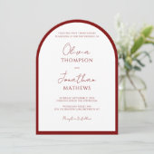 Simple Crimson Red Border Script Wedding Arch Einladung (Stehend Vorderseite)