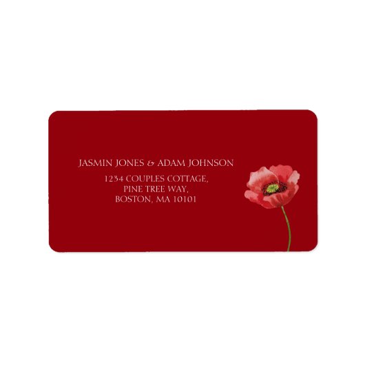 Simple Crimson Red Poppy Floral Wedding Adressaufkleber (Vorne)