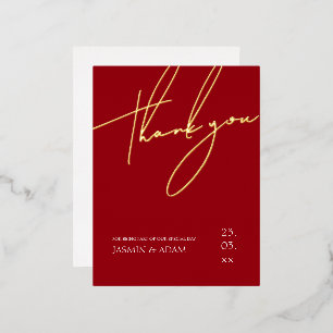 Simple Crimson Red Script Wedding Danke Gold Folie Einladungspostkarte