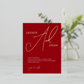 Simple Crimson Red Script Wedding Gold Folie Einladungspostkarte (Stehend vorne)