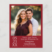 Simple Crimson Red Wedding Save the Date Foto Postkarte (Vorderseite)
