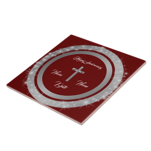 Simple Cross Customize Silver Anniversary Fliese (Seite)
