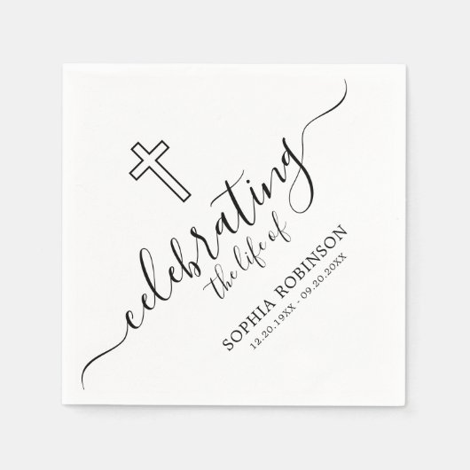 Simple Cross Elegant Script Funeral Memorial Serviette (Vorderseite)