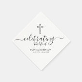 Simple Cross Elegant Script Funeral Memorial Serviette (Ecke)
