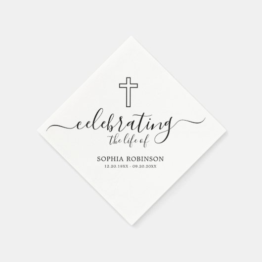 Simple Cross Elegant Script Funeral Memorial Serviette (Ecke)