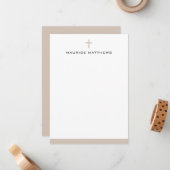 Simple cross name light mocha brown border flat mitteilungskarte (Vorderseite/Rückseite Beispiel)