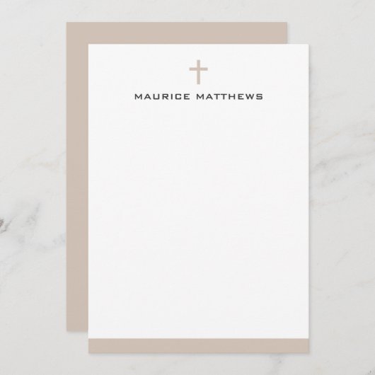 Simple cross name light mocha brown border flat mitteilungskarte (Vorne/Hinten)