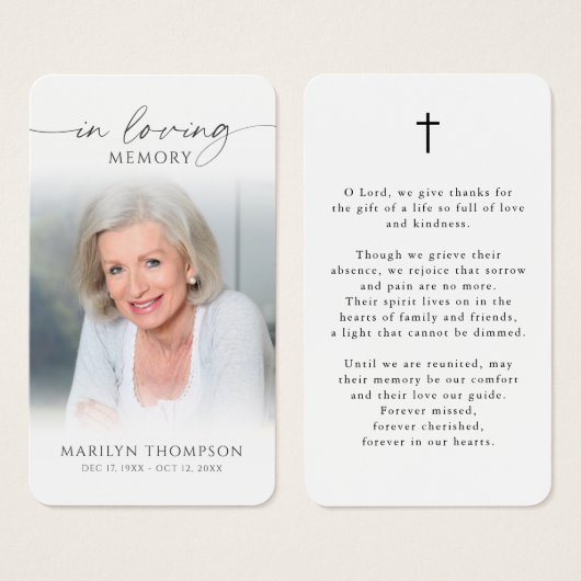 Simple Cross Photo Funeral Funeral Prayer Card (Vorne & Hinten)