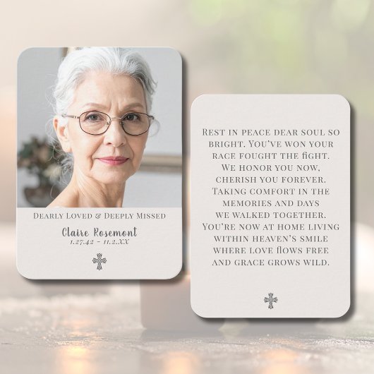 Simple Cross Photo Funeral Prayer Card Visitenkarte