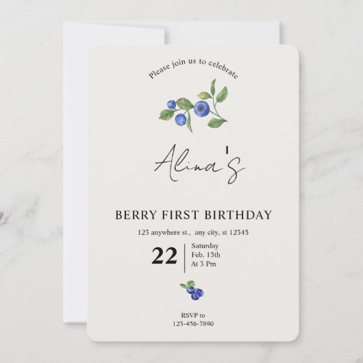 Simple Custom Berry first birthday fruit birthday  Einladung (Vorderseite)