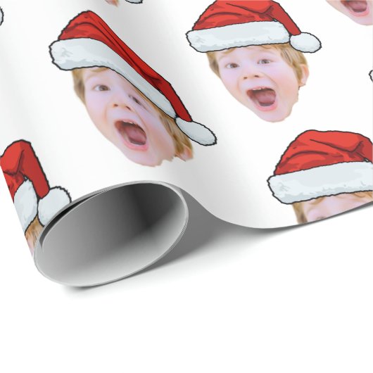 Simple Custom Face Foto Santa Claus Hat Weihnachte Geschenkpapier (Rolleneckpunkt)