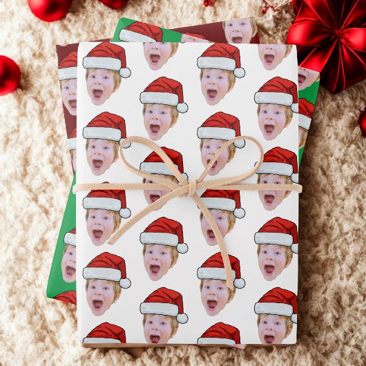 Simple Custom Face Foto Santa Claus Hat Weihnachte Geschenkpapier Set