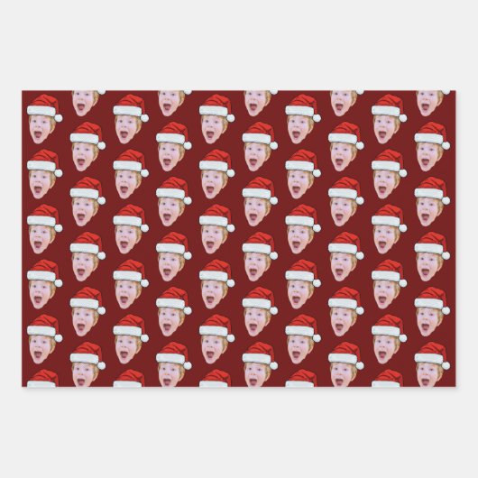 Simple Custom Face Foto Santa Claus Hat Weihnachte Geschenkpapier Set (Vorderseite 3)