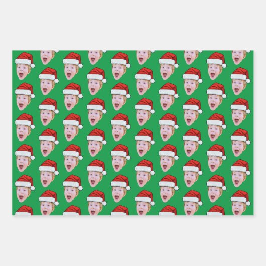 Simple Custom Face Foto Santa Claus Hat Weihnachte Geschenkpapier Set (Vorderseite 2)