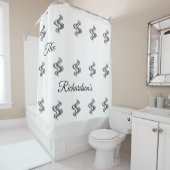 Simple Custom Family Name Black & White  Duschvorhang (Beispiel)