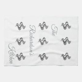 Simple Custom Family Name Black & White  Geschirrtuch