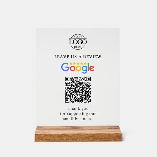 Simple Custom Google Reviews QR Code Business Logo Acrylschild (Vorderseite)