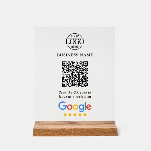 Simple Custom Google Reviews QR Code Business Logo Acrylschild (Vorderseite)