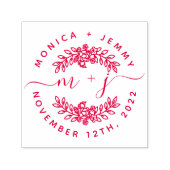 Simple Custom Leaves Initials Script Round Wedding Permastempel (Design)