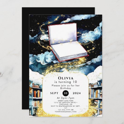 Simple Custom Library Storybook Birthday Einladung (Vorne/Hinten)