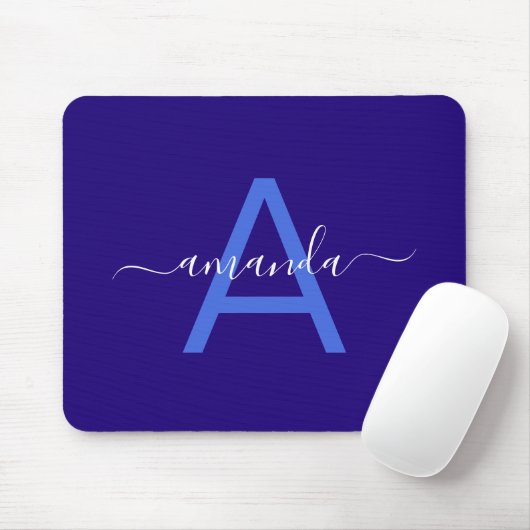 Simple Custom Name & Monogrammed Blue Personalized Mousepad (Mit Mouse)