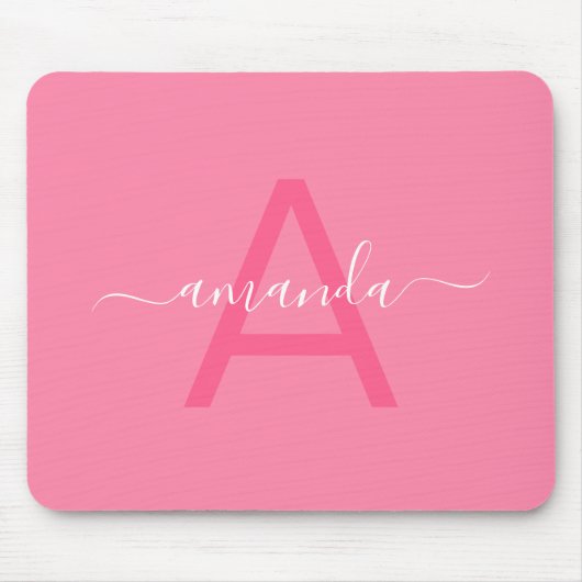 Simple Custom Name & Monogrammed Pink Personalized Mousepad (Vorne)