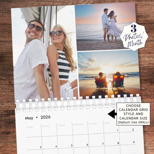 Simple Custom Photo Collage 3 Per Month Kalender