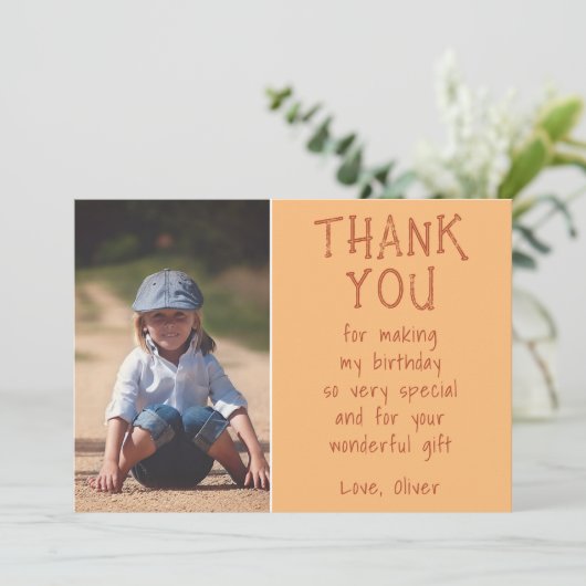 Simple Custom Photo Kid's Birthday Dankeskarte (Stehend Vorderseite)